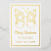 かわいらし雪だるま対エレガントパーソナライズされた 箔シーズンカード (正面)