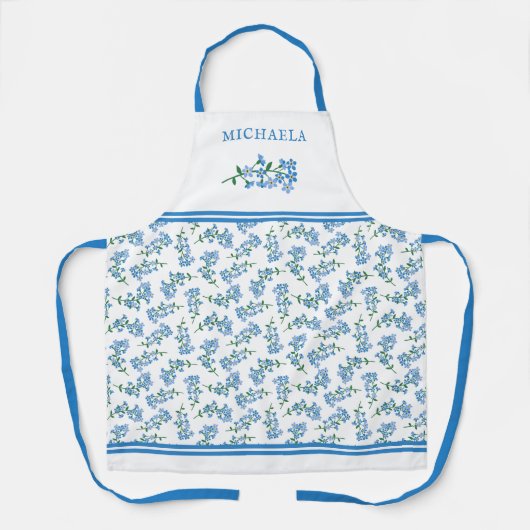 かわいらし青い名忘れ前をパターン化しない エプロン (正面)