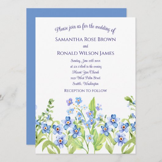 かわいらし青忘れい私は水の色結婚の 招待状 (正面/裏面)