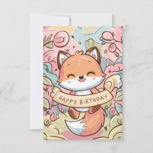 かわいらし魅力的キツネ誕生日 カード (正面)