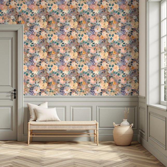 かわいらし鮮やかフローラウォーター色ピーチ&パープル 壁紙 (クリエイターアップロード済み)