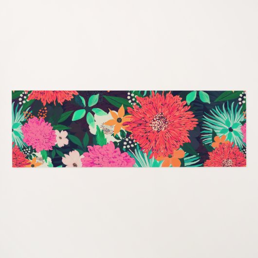 かわいらし鮮やかフローラ絵を描·ネービー·ブルー·デザイン ヨガマット (裏面(横))