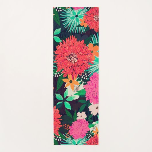 かわいらし鮮やかフローラ絵を描·ネービー·ブルー·デザイン ヨガマット (正面)