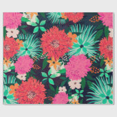 かわいらし鮮やかフローラ絵を描·ネービー·ブルー·デザイン ラッピングペーパー (フラット)