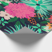 かわいらし鮮やかフローラ絵を描·ネービー·ブルー·デザイン ラッピングペーパー (角)