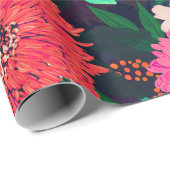 かわいらし鮮やかフローラ絵を描·ネービー·ブルー·デザイン ラッピングペーパー (ロールコーナー)