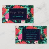 かわいらし鮮やかフローラ絵を描·ネービー·ブルー·デザイン 名刺 (正面/裏面)