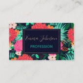 かわいらし鮮やかフローラ絵を描·ネービー·ブルー·デザイン 名刺 (正面)