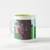 かわいらし鳥、給餌器の深紅色、マグカップ ツートーンマグカップ (正面左)