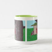 かわいらし鳥、給餌器の深紅色、マグカップ ツートーンマグカップ (中央)