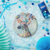 かわいらし鹿モダンアート花〔雄ジカの〕枝角 ペーパープレート (パーティー)