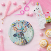 かわいらし鹿モダンアート花〔雄ジカの〕枝角 ペーパープレート (パーティー)