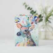 かわいらし鹿モダンアート花〔雄ジカの〕枝角 ポストカード (スタンド正面)