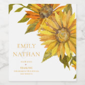 かわいらし黄ひまわりエレガントフローラ結婚 ワインラベル (シングルラベル)