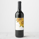 かわいらし黄ひまわりエレガントフローラ結婚 ワインラベル (正面)