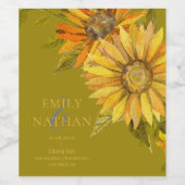 かわいらし黄ひまわりエレガントフローラ結婚 ワインラベル (シングルラベル)
