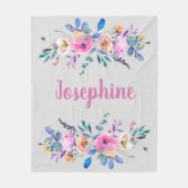 かわいらし&かわいいボホフローラピンクモノグラム名 フリースブランケット (正面)