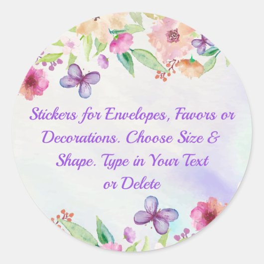 かわいらし、フローラステッカー、パーソナライズされた任意の大事な行事 ラウンドシール (正面)