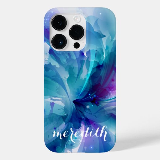 かわいらし、優雅な青と紫の抽象芸術フローラ Case-Mate iPhoneケース (裏面)