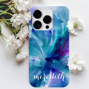 かわいらし、優雅な青と紫の抽象芸術フローラ Case-Mate iPhone 14 PROケース