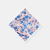 かわいらしAzure Blue赤面ピンクフローライラストレーション スタンダードカクテルナプキン (角)