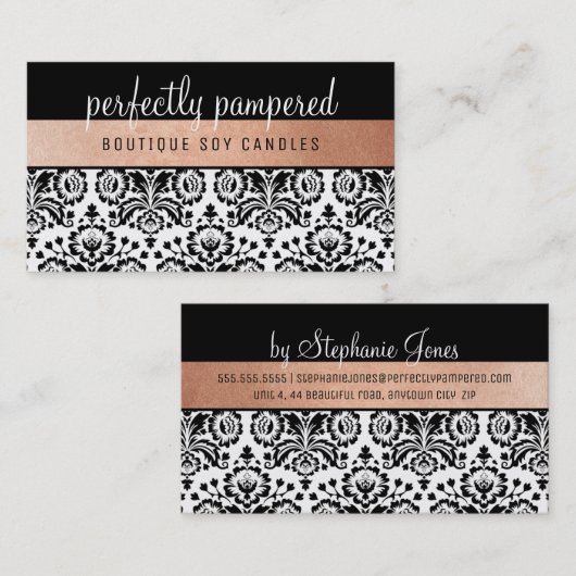 かわいらしDAMASKパタエレガントーン黒フェイクバラ金ゴールド 名刺 (正面/裏面)