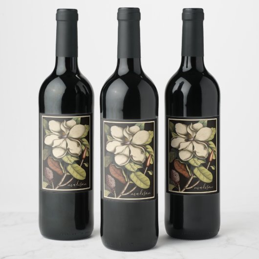 かわいらしMagnoliaフローラスクリプト名 ワインラベル (ボトル)