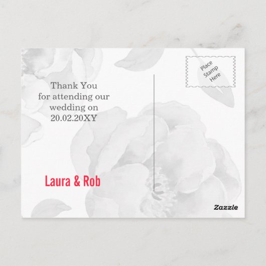 かわいらしPeoniesモダンフローラお礼 ポストカード (裏面)