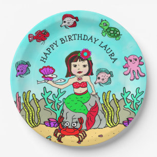 かわいらしPesonalizedエスニックマーメイド誕生日パーティー ペーパープレート
