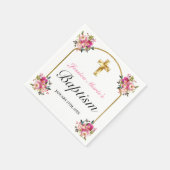 かわいらしPInkフローラ金ゴールドクロスバプテスマ スタンダードカクテルナプキン (角)
