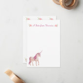 かわいらしPInkユニコーンパーソナライズされたフローラ ノートカード (正面/裏面インサイチュ)