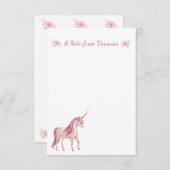 かわいらしPInkユニコーンパーソナライズされたフローラ ノートカード (正面/裏面)