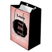 かわいらしpink名前80th birthdayを追加 ミディアムペーパーバッグ (正面アングル)