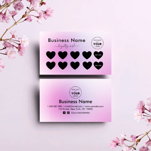 かわいらしPink Minimalistロゴの追加美しいサロン ロイヤリティカード