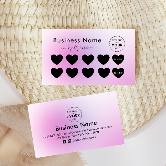 かわいらしPink Minimalistロゴの追加美しいサロン ロイヤリティカード