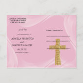 かわいらしPink Pearl Cross Save the Date 案内ポストカード (裏面)