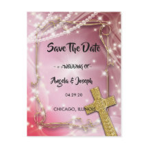 かわいらしPink Pearl Cross Save the Date