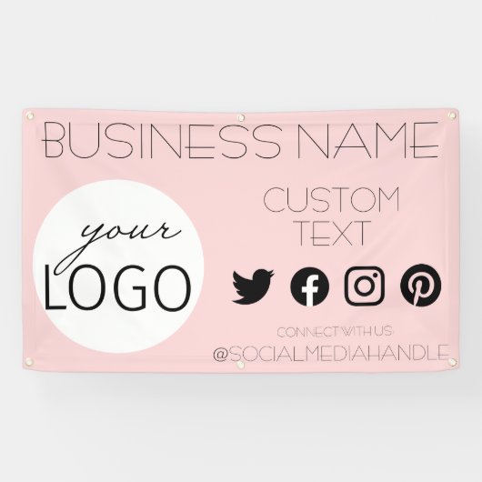 かわいらしPink Social Media Business Logoプロモーション 横断幕 (横)