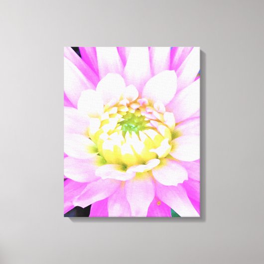 かわいらしPink、White、Yellow Cactus Dahliaマクロ キャンバスプリント (正面)