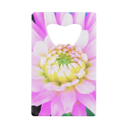 かわいらしPink、White、Yellow Cactus Dahliaマクロ クレジットカード栓抜き (正面)