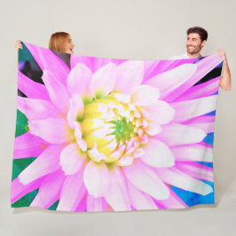 かわいらしPink、White、Yellow Cactus Dahliaマクロ フリースブランケット