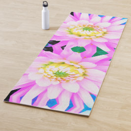 かわいらしPink、White、Yellow Cactus Dahliaマクロ ヨガマット