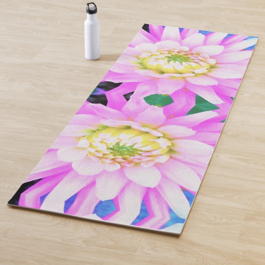 かわいらしPink、White、Yellow Cactus Dahliaマクロ ヨガマット (インサイチュ)