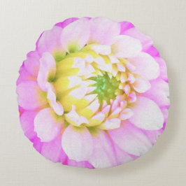 かわいらしPink、White、Yellow Cactus Dahliaマクロ ラウンドクッション