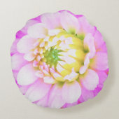 かわいらしPink、White、Yellow Cactus Dahliaマクロ ラウンドクッション (裏面)