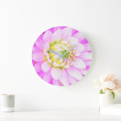 かわいらしPink、White、Yellow Cactus Dahliaマクロ ラージ壁時計 (ホーム)