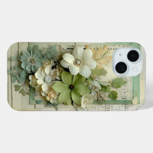 かわいらしSage GreenとWhiteの3dフローラスクラップブック Case-Mate iPhoneケース (裏面 (横))