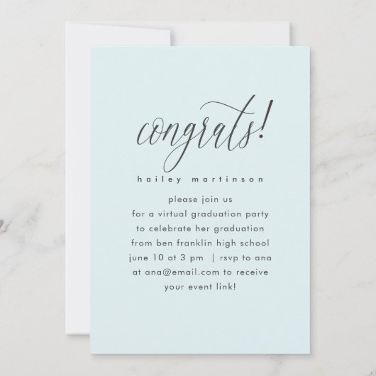 かわいらしScript Blue Virtual Graduation Partyの写真 案内状 (裏面)