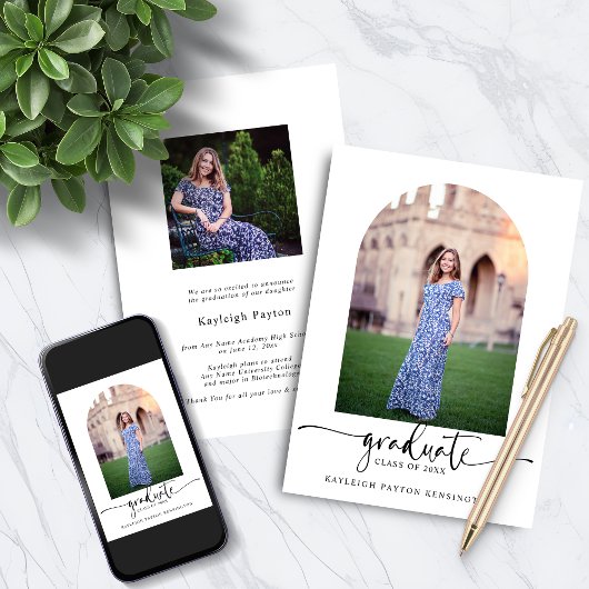 かわいらしScript Graduation Arch Photo 招待状