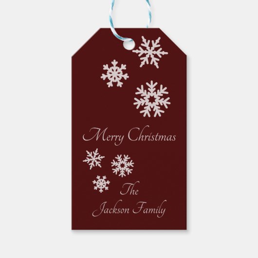 かわいらしSnowflakes Burgundy名パーソナライズされたクリスマス ギフトタグ (正面)